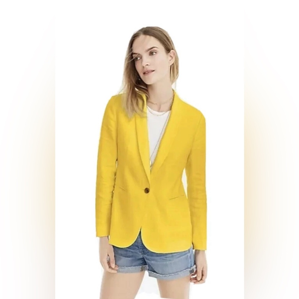 J. Crew Parke Blazer Womens Size 00 Linen Blend Yellow Career Preppy Classic
